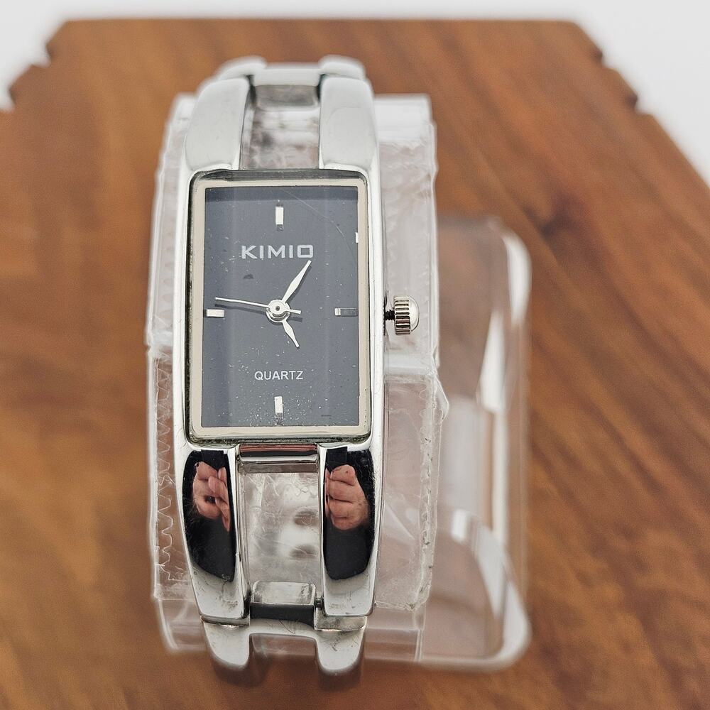 Kimio Women's Silver Tone Cuff Bracelet Watch Rectangle Black Dial Sophisticated